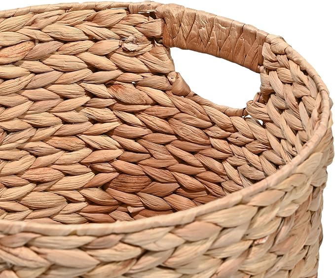 happimess Avery 3-Piece Cylinder Nesting Baskets 13", Natural | Hyacinth, Bohemian Cottage Style, Handwoven Wicker, Iron Metal Frame, Decorative Storage For Toys And Books, Built In Handles