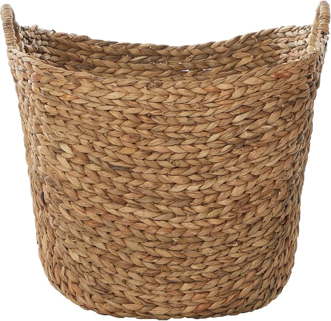 Deco 79 Seagrass Storage Basket, Large Woven Basket, 20" x 18" x 19", Brown | Handmade decorative and functional basket for storage with ring handles, baskets for organizing, room decor