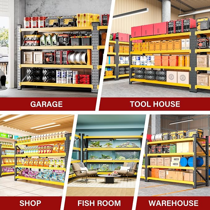 5000LBS Heavy Duty Garage Shelving Units,60" Wide & Deep Storage Shelves,Yellow Metal Garage Shelves,Large Storage Rack,Steel Shelf,Industrial Shelving for Shop,Warehouse,60" W x 24" D x 70" H