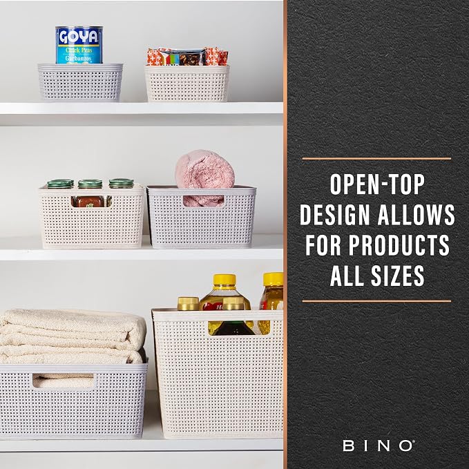 BINO | Woven Plastic Basket | Large (Natural Grey), 3-Pack | THE JUTE COLLECTION | Home Organization, Space - Saving Storage, Stylish Design | Jute Basket | Plastic Storage Basket