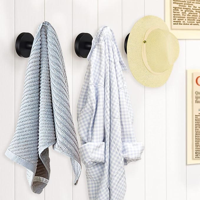 Bathroom Robe Towel Hooks Coat Matte Black Wall Hook Stainless Steel Heavy Duty Door Hanger Towel Robe Clothes Cabinet Closet Sponges Hook for Bathroom Bedroom Kitchen Hotel Pool 8 Packs