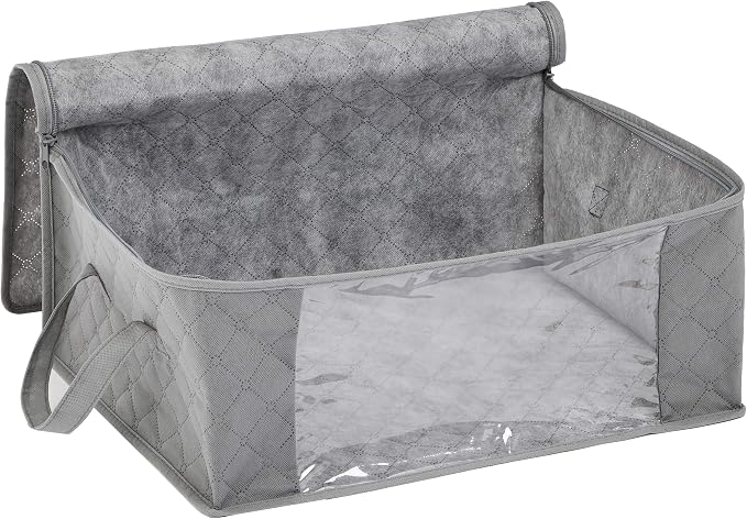 Amazon Basics Foldable Large Clothes Storage Bags with Clear Window & Carrying Handles, Closet Organizers, Zipper, 3-Pack, Gray