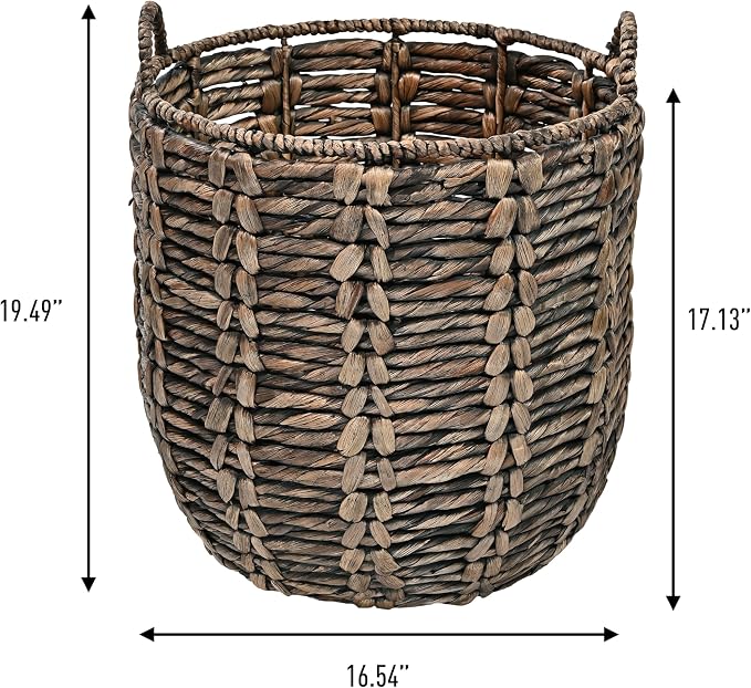happimess Laurel Hand-Woven Abaca Storage Basket 19", Brown | Wicker Seagrass Container with Handles for Decoration, Laundry Room Entryway Hamper, 22 Pounds Capacity, Braided Accents