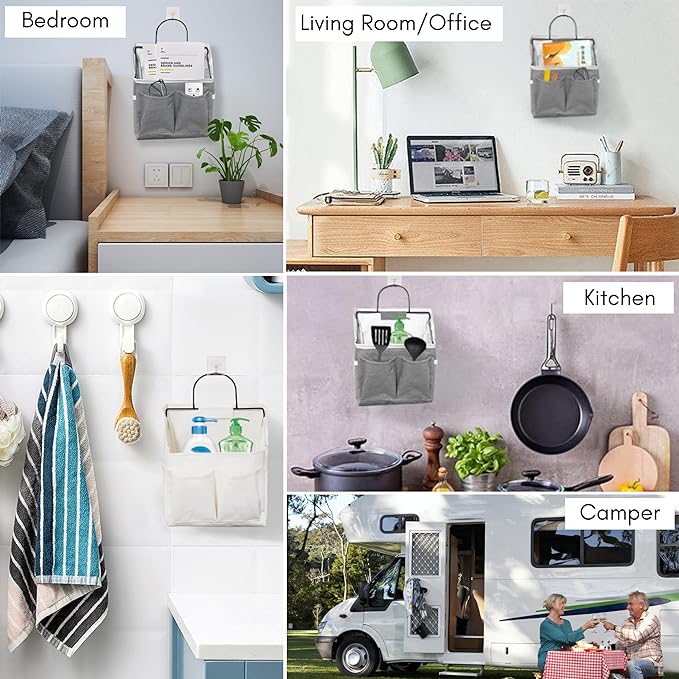 Kanrichu 2pcs Wall Hanging Baskets for Organizing, Wall Hanging Storage Bag as Over the Door Organizer, Wall File Organizer, Rv Storage and Organization. For Bedroom, Office, Camper (Pink-Upgraded)