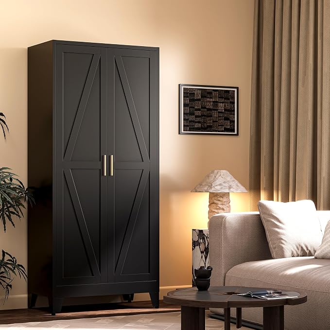 61"H Black Pantry Kitchen Cabinet with Doors,Black Storage Cabinets,Freestanding Pantry Cabinet,Farmhouse Food Storage Cabinets,Tall and Large Pantry Cabinets for Kitchen, Dining Room, Living Room