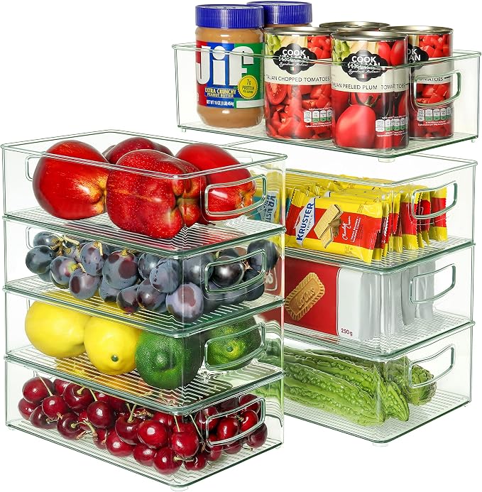 Heyuzb Set of 8 Clear Fridge Organizer Bins, Stackable Refrigerator Organizers and Storage for Fridge, Freezer, Pantry, BPA Free