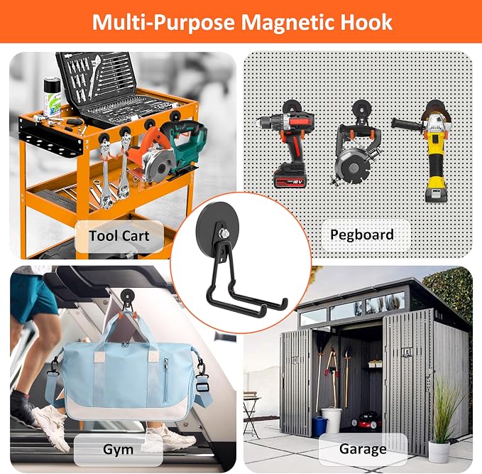 ENUODA Strong Magnetic Hooks Heavy Duty Upgraded Large Magnet Garage Hooks, Magnetic Tool Holder for Container, Locker, Container, Garden Tool, Toolbox, Power Tool, Broom, 2PCS