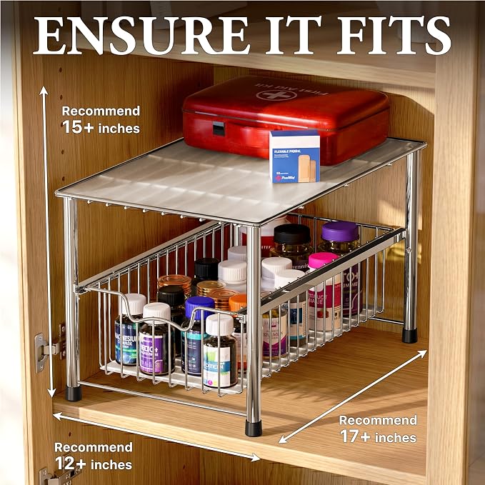 Simple Houseware Chrome Metal Stackable Storage Rack, 16.75 in L x 10.8 in W x 10.25 in H | Free Standing Organizer Drawer, Kitchen/Pantry/Cabinet/Counter