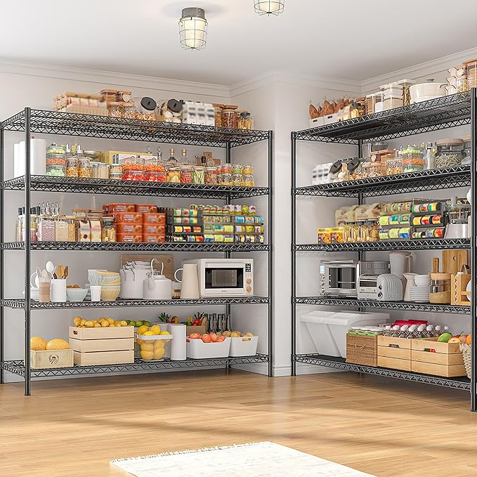 REIBII 55.5" W Storage Shelves 3200LBS Wire Shelving Unit 5 Tier Metal Shelving Heavy Duty Garage Shelving Metal Shelves for Storage Rack Adjustable Pantry Shelf, 55.5" W X 18''D X 71" H, 3PCS