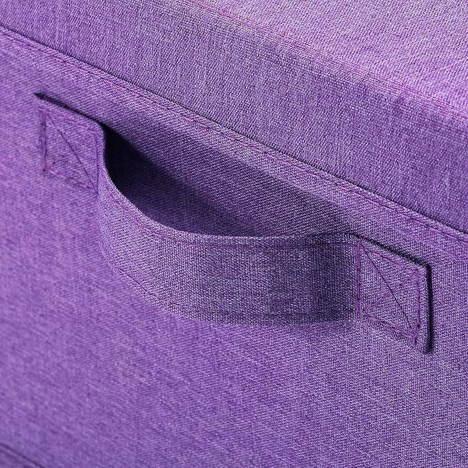 HOONEX Foldable Storage Bins with Lids, Pack of 2, Storage Boxes with 2 Carrying Handles and Sturdy Heavy Cardboard, 16.5" L x 11.8" W x 7.5" H for Shoes, Books, Clothes, Purple