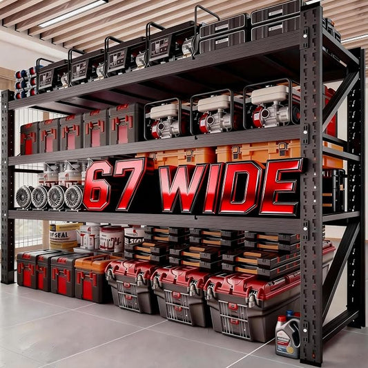 Garage Shelving, 3300 LBS Storage Shelves with Side Guard | 5-Tier Garage Storage Shelves,Adjustable Industrial Shelves with Thickened Double-Layer Posts for Garage 63×67×20in