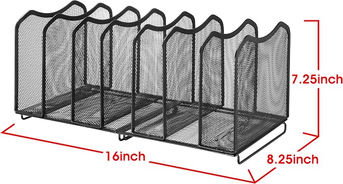 Simple Trending 2 Pack Mesh Desktop File Sorter Organizer, 7-Section Bookshelf For Desk Home Office, Black