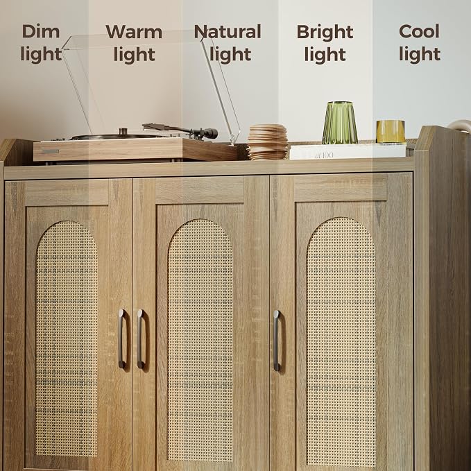 Rattan Shoe Storage Cabinet, Farmhouse Shoe Cabinets Storage for Entryway, Boho Wooden Shoe Rack with 3 Doors for Entryway, Hallway (Natural, 3 Door)