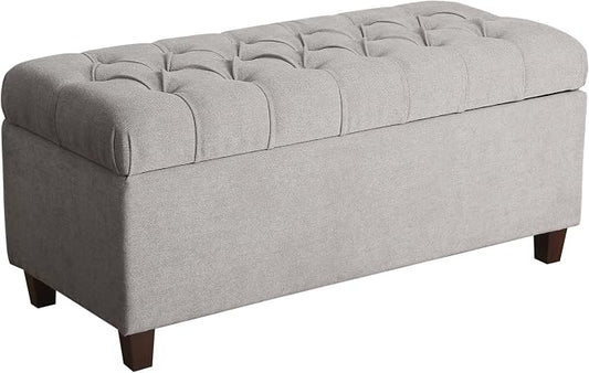 Homepop Home Decor | Tufted Ainsley Button Storage Ottoman Bench with Hinged Lid | Ottoman Bench with Storage for Living Room & Bedroom, Grey