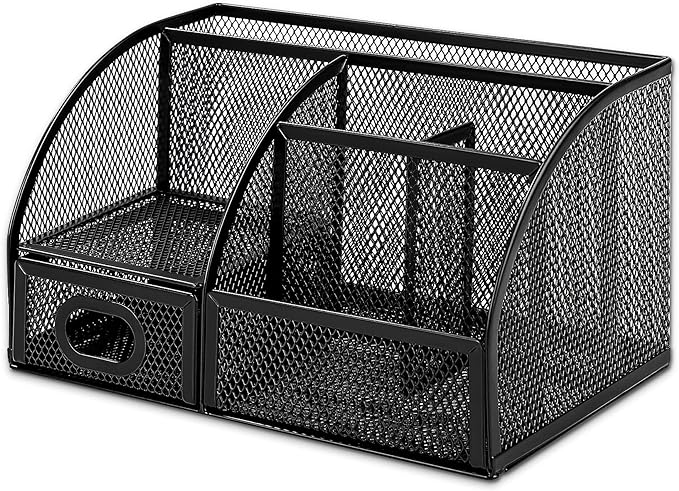 Amazon Basics Mesh Pen Holder and Desktop Desk Organizer, Office Caddy Storage for Writing Utensils, 9.1 x 5.9 x 5.5 inches, Black