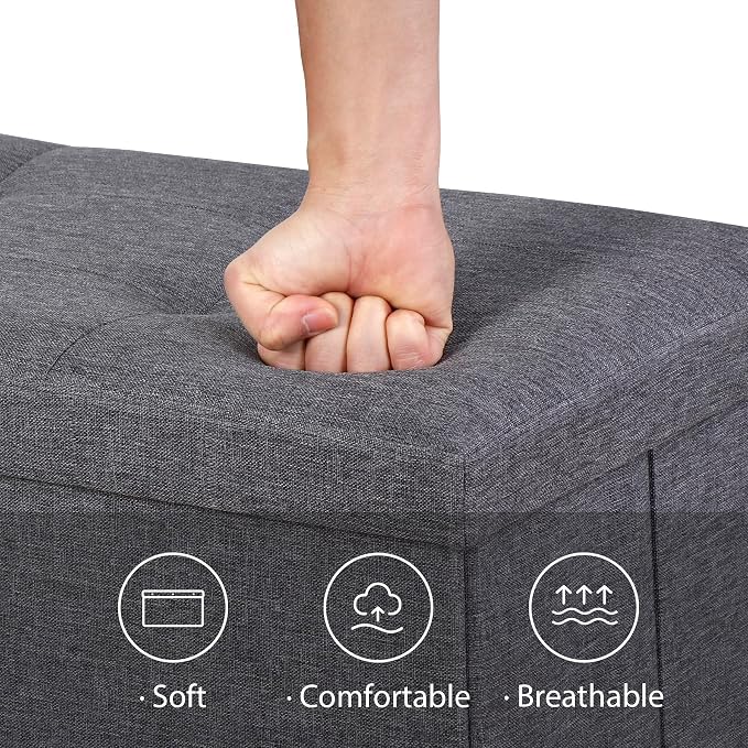 ZenStyle 43Inches Storage Ottoman Bench, Folding Footrest Padded Seat, Storage Chest Long Shoes Bench with Divider, Holds up to 660 lbs, for Living Room, Entryway, Bedroom, Dark Gray