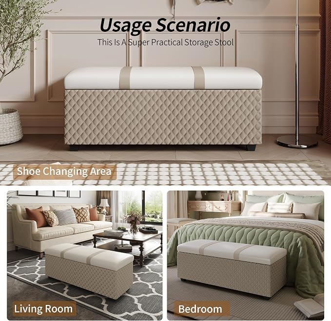 38" Multicolor Faux Leather Storage Ottoman Bench | Solid wood frame bench, 4-leg easy assembly. Use as end-of-bed, footrest, entryway seat. Hinged hidden storage, multi-use.