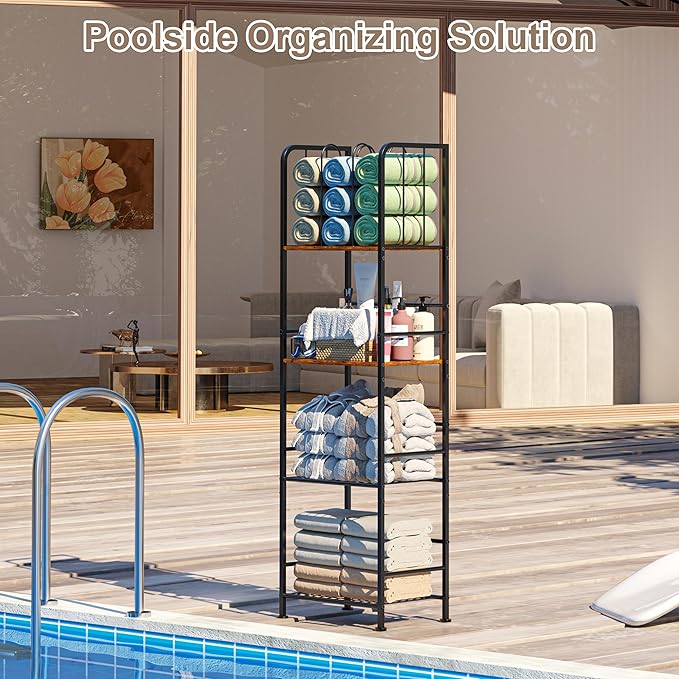 4-Tier Freestanding Towel Racks for Bathroom, Towel Rack Stand | Detachable M-shaped Dividers for Bath Towel Storage Premium Iron & Wood Holder Crafted for Bathroom Organization