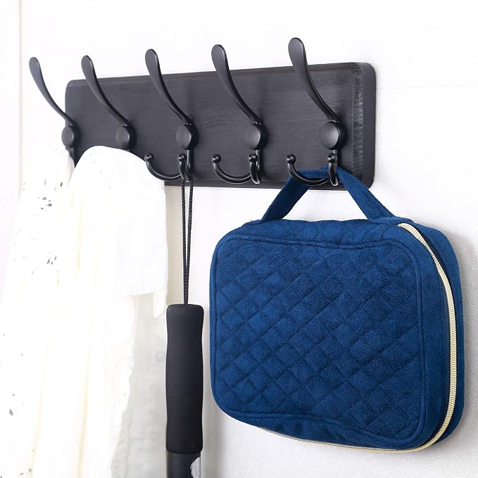 SKOLOO Rustic Wall Mounted Coat Rack: 16" Stud Spacing, Pine Real Wood Plank Wall Coat Rack with 5 Triple Hooks, Farmhouse Coat Hanger Wall Mount for Hanging Backpack Jacket Coat Hat