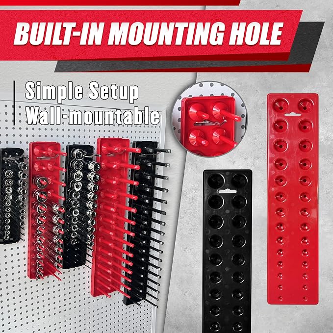 EACELIY Socket Organizer Tray Set,1/2", 1/4" and 3/8" SAE & Metric Deep & Shallow Socket Holder Kit, Deep and Shallow Socket Holders for Toolboxes(sockets not included) 丨6PCS