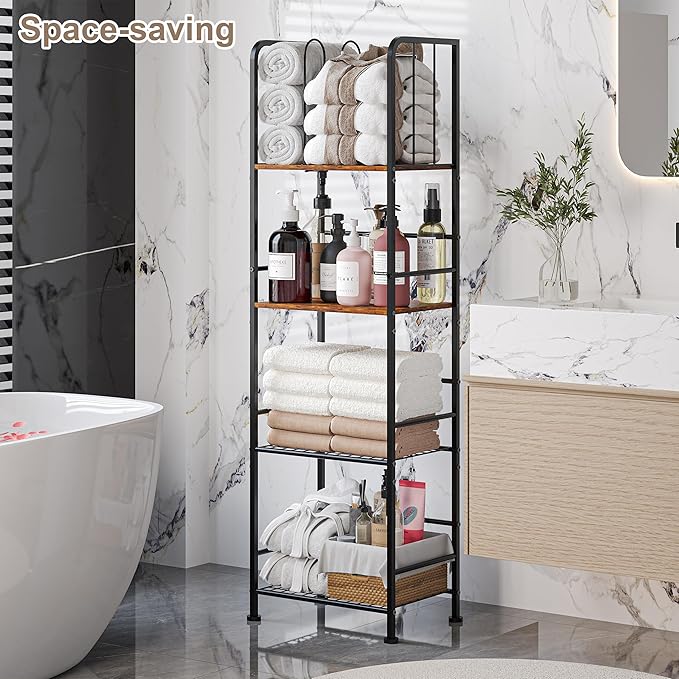 4-Tier Freestanding Towel Racks for Bathroom, Towel Rack Stand | Detachable M-shaped Dividers for Bath Towel Storage Premium Iron & Wood Holder Crafted for Bathroom Organization