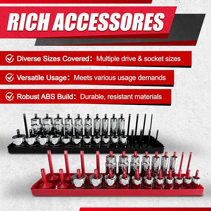EACELIY Socket Organizer Tray Set,1/2", 1/4" and 3/8" SAE & Metric Deep & Shallow Socket Holder Kit, Deep and Shallow Socket Holders for Toolboxes(sockets not included) 丨6PCS