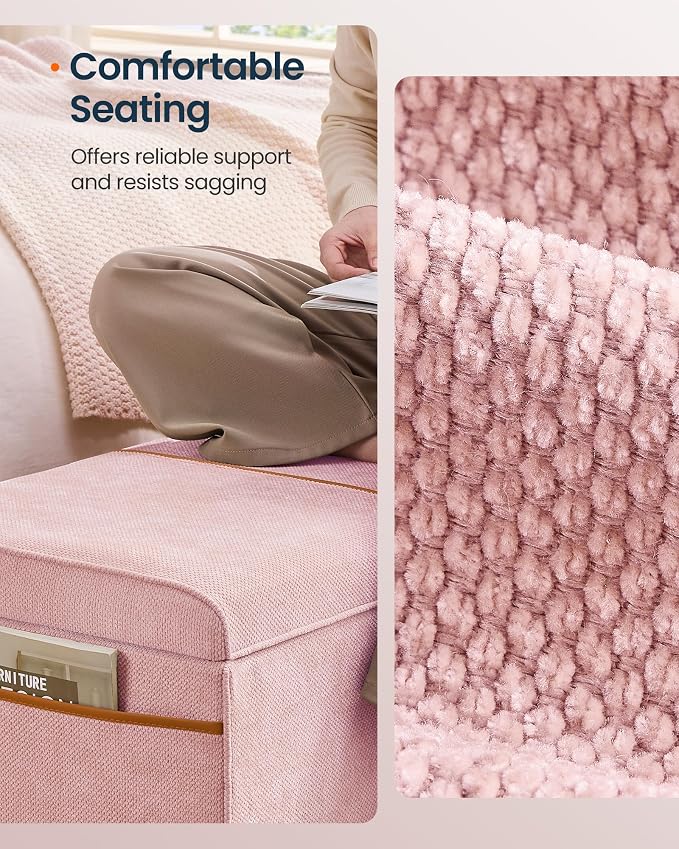 SONGMICS Home Storage Ottoman, 27 Gallons End of Bed Bench, 15.9 x 43.5 x 15.9 Inches, for Bedroom, Entryway, Living Room, Pink