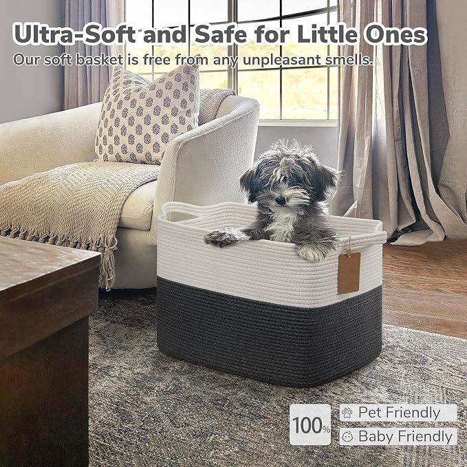Goodpick Large Cotton Rope Baby Laundry Basket, Dark Gray | 50L, 18 × 14 × 12 in, Reinforced Handles, Blankets & Toys Essentials Storage, Living Room & Nursery Organization