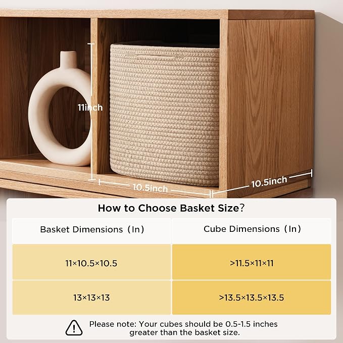 joybest 11inch Cube Storage Bins, Cotton Rope Woven Organizer Basket | Set of 4 Cube Bin Square Shelves Organizer Closet Storage, Nursery, Toy Organization, Brown