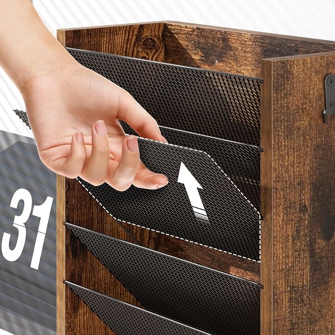 Mail Organizer Wall Mounted, 6-Slot Hanging File Organizer with Key Holder | Mail Sorter, Wood Letter Holder for Envelopes Bills Magazine Folders Papers Accessories for Home Office, Rustic Brown