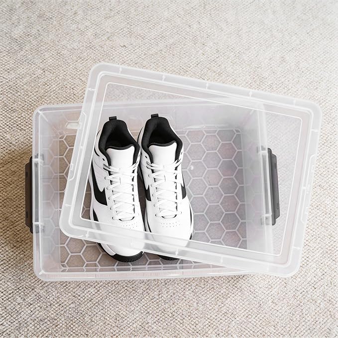 Citylife 33 Qt Ultra-Thick (3.82mm) Clear Plastic Storage Bins with Lids, 6-Pack Stackable Straight-Wall Closet Organizers with Honeycomb Base & Pinch-Free Latches for Garage, Clothes & Holiday Decor
