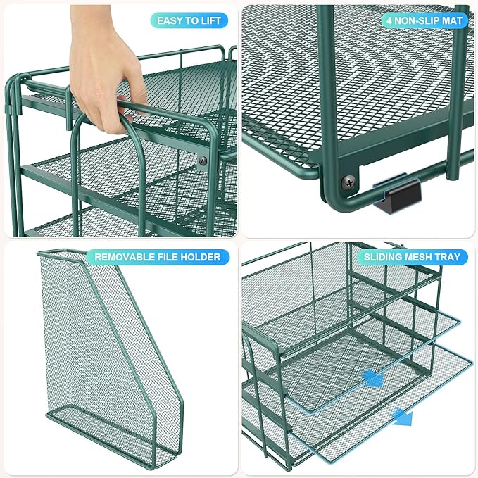 gianotter 4-Tier Paper Organizer With Magazine Holder, Desk Organizers and Accessories, Desk Accessories & Workspace Organizers, File Organizer for Office Supplies Storag (Green, 4-Tier)