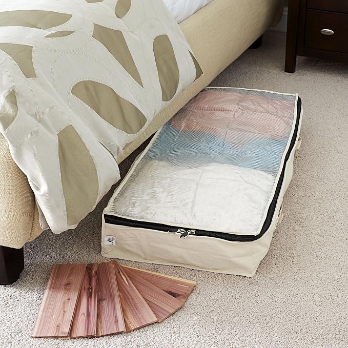 Household Essentials Cedarline Under Bed Storage Bag with Heavy‑Duty Cotton Canvas and Durable 3‑Sided Zipper, Natural Finish