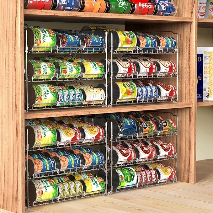 Simple Houseware 3-Tier Stackable Can Organizer Rack Hold 36 Cans, Chrome | Can Food Storage Dispenser for Pantry/Cabinet, Adjustable Dividers – 11.5" D x 17" W x 13.75" H