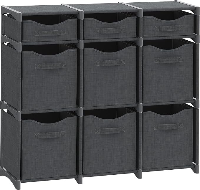 Cube Storage Organizer with Storage Bins Included - The Perfect Closet Organizers and Storage Solution. Includes 9 Storage Cubes, Great For Toy Storage, Closet Storage, Clothes Storage (Dark Grey)