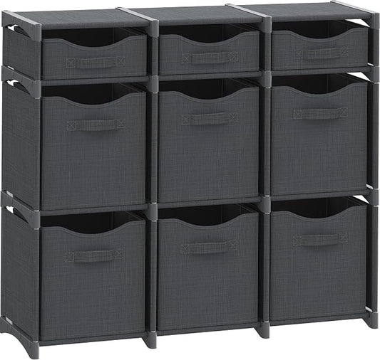 Cube Storage Organizer with Storage Bins Included - The Perfect Closet Organizers and Storage Solution. Includes 9 Storage Cubes, Great For Toy Storage, Closet Storage, Clothes Storage (Dark Grey)
