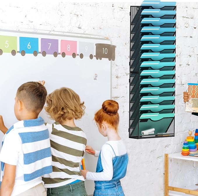 Gawerk 15-Tier Wall File Organizer Hanging Wall File Holder Wall Mount Paper Folder Organize, Mesh Magazine Document Mail Organizer Wall Organizer for Office School Home, Black