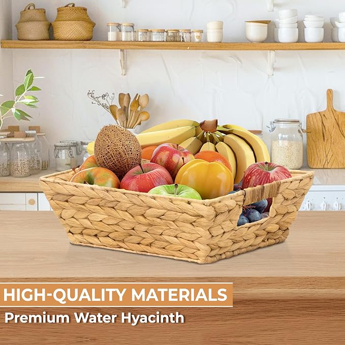M4DECOR Set of 12 Water Hyacinth Wicker Storage Baskets for Shelves – Woven Snack Baskets for Organizing Pantry, Closet – Natural Storage Bins with Handles (12 Packs)