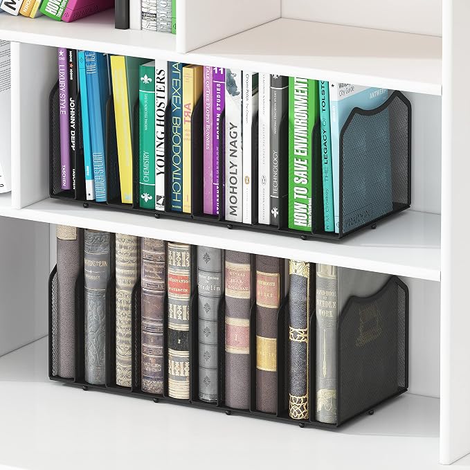 Simple Trending 5-Section Vertical File Organizer, Black | Metal Mesh Desktop Organizer, Multifunctional Use, Save Space, File Sorter for Office Home Classroom, 8.26"D x 9.25"Wx 7.28"H