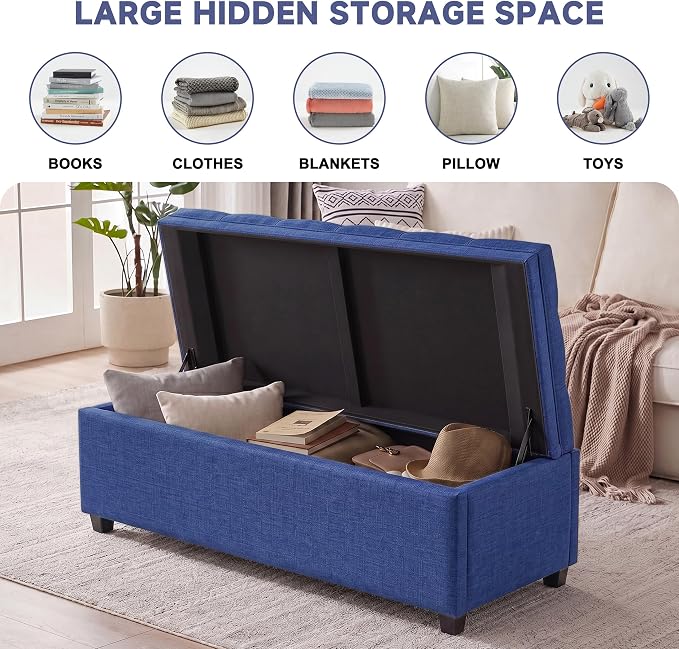 Mangodan 50 Inch Large Storage Ottoman, Tufted Ottoman with Storage | End of Bed Ottomans for Living Room, Bedroom, Modern Entryway Benchs
