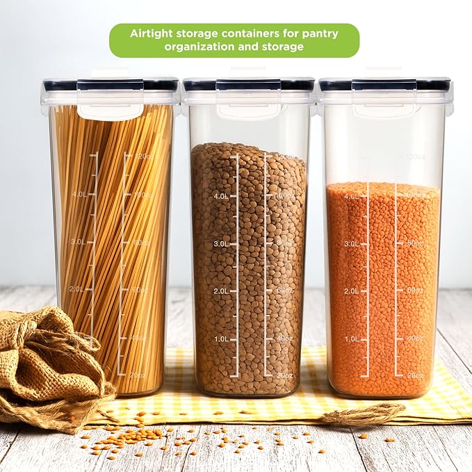Utopia Kitchen Cereal Containers Storage Set – 4 Pack 4L(135.2 oz) Airtight Food Storage Containers with Lids, BPA-Free Cereal Dispensers for Pantry Organization and Storage (Clear)
