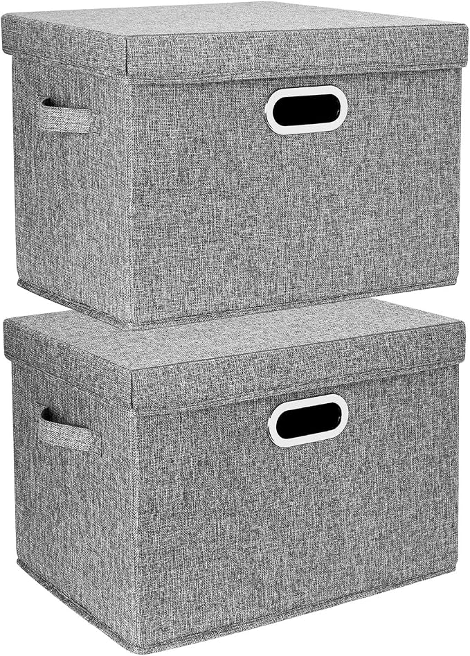 Large Collapsible Storage Bins with Lids, Organization Bins for Closet Storage, Clothes Storage, Folding Storage Box with Lids for Home Office Storage - 2 Pack - Gray