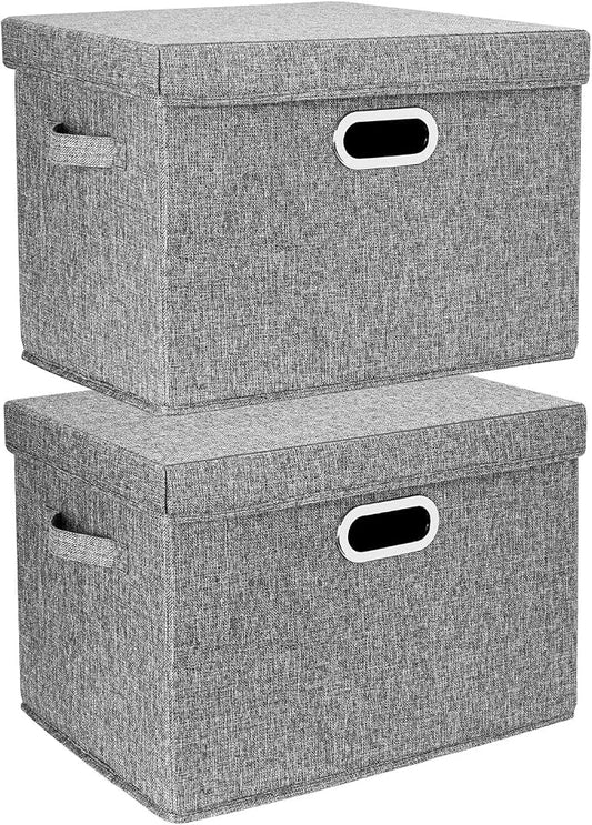 Large Collapsible Storage Bins with Lids, Organization Bins for Closet Storage, Clothes Storage, Folding Storage Box with Lids for Home Office Storage - 2 Pack - Gray