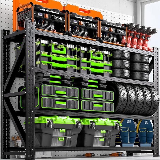 Heavy Duty Garage Storage Shelves 9000LBS Capacity, 75" Wide Metal Shelving Unit, 4-Tier Adjustable Industrial Rack for Warehouse Basement Shop, 75" W x 24" D x 69" H