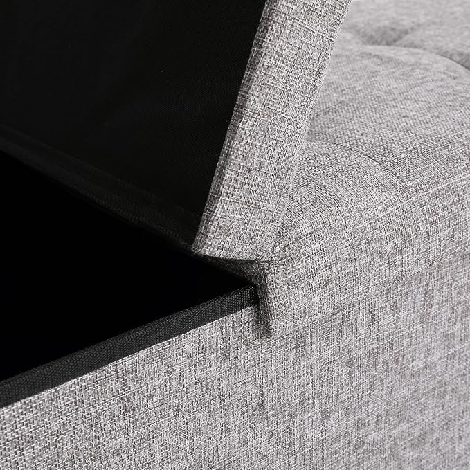 45.3 Inches Foldable Seat Footrest Shoe Bench End of Bed Storage with Flipping Lid, 166L Upholstered Tufted Bench, Linen Fabric Grey