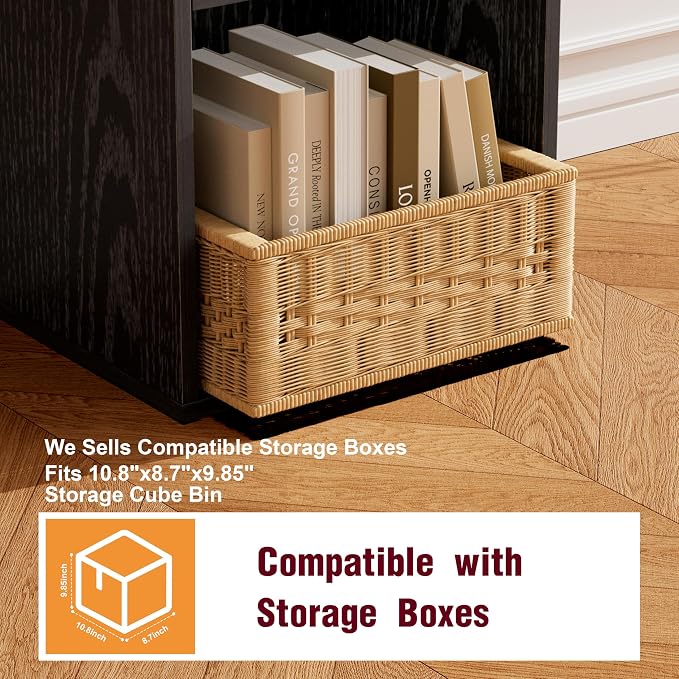 Book Shelf, Wooden Cube Storage Organizer with 11" Open Cubes, Stackable Modular Bookcase for Room Divider Storage, 2 Tier Bookshelf for Living Room, Bedroom, Office (Black, 2-Cube)