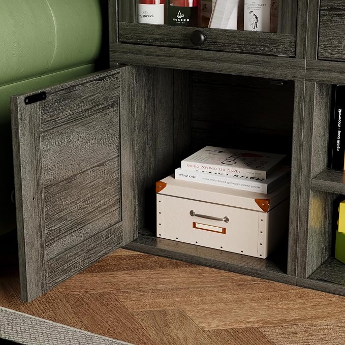 FUSUNBAO Magic DIY Cube Storage Organizer Stackable Cubes for Home Books Clothes Toy-Modular Cubby Storage System-Office Cubical-Bookcase Closet (French Oak,Door Cube)