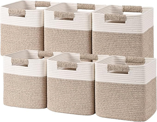 11 Inch Storage Cubes, 6 Pack Cube Storage Bins for Organizing, Cotton Rope Woven Baskets for Shelves, Bathroom, Kids Room, Closets, Baby Nursery