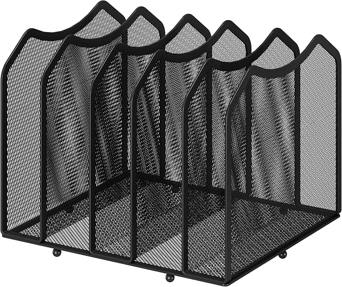 Simple Trending 5-Section Vertical File Organizer, Black | Metal Mesh Desktop Organizer, Multifunctional Use, Save Space, File Sorter for Office Home Classroom, 8.26"D x 9.25"Wx 7.28"H