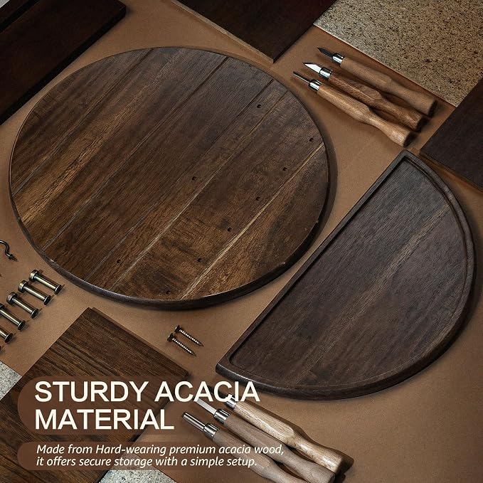 Rebee Vision Acacia Wood Key Holder Wall Mount for Room Decor, Dark Brown | Round Shape Design, Key Holder with Wall Shelf, Rich Wood Grain, Dual Hooks, Entryway Organizer, Home Finds for Living Room